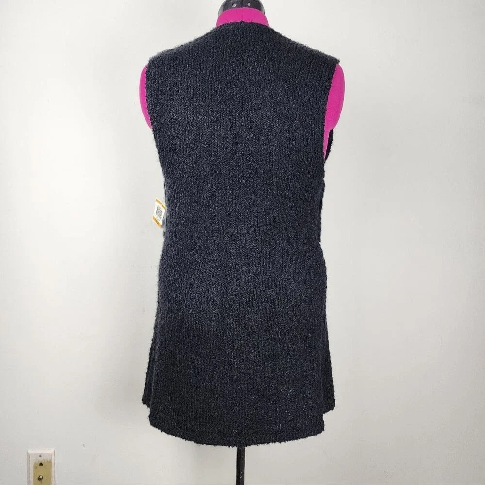 Style & Co Black Faux Fur Vest Sweater Open Front Cardigan Sleeveless Jacket S - Picture 4 of 16